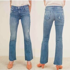 Mother The Weekender Fray Mid Rise Flare Jeans Graffiti Girl